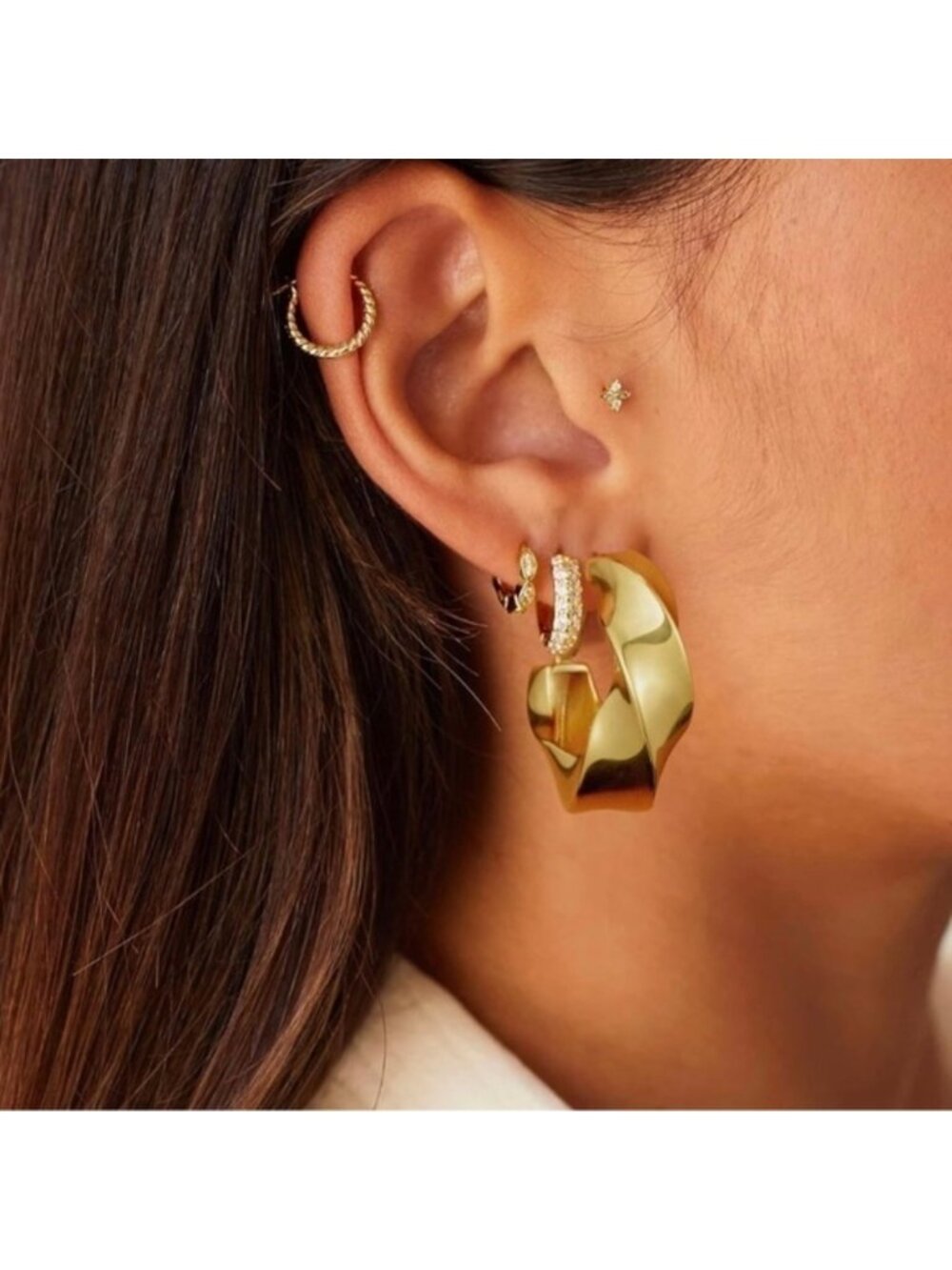 GOLD 14k Gold Plated Twist Hoop Earrings - Picture 4 of 5